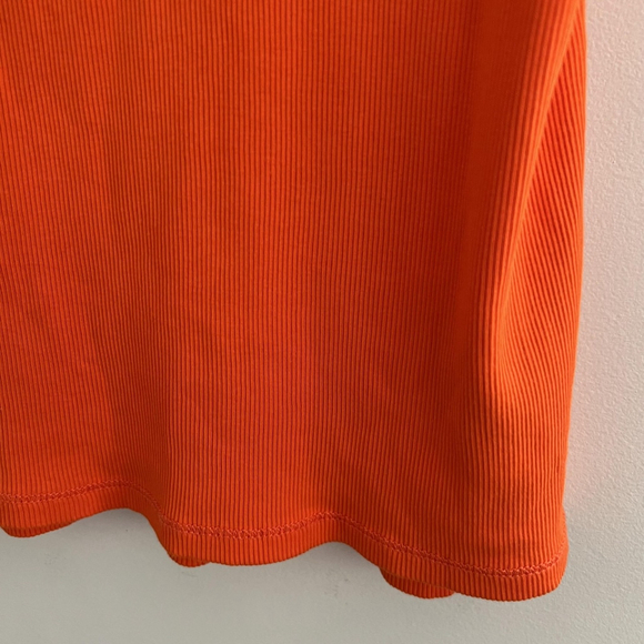 Lauren Ralph Lauren Shirt Womens XL Orange Ribbed Lace Up Neck Short Sleeve Top - Picture 9 of 12